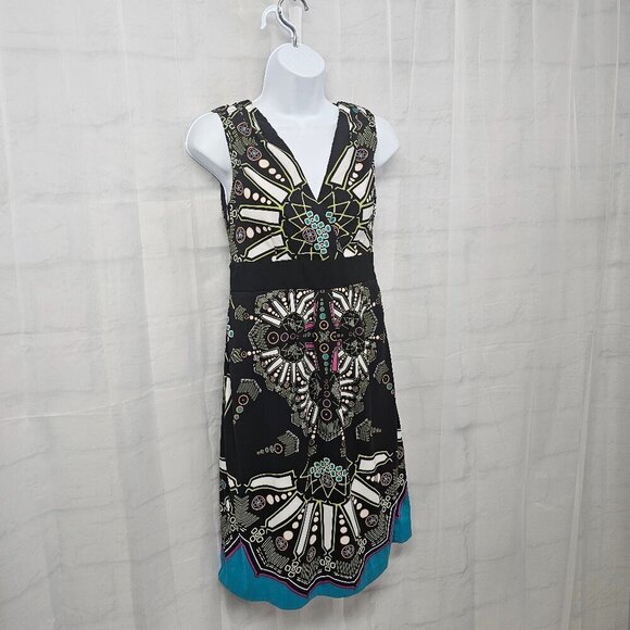 Nicole Miller Black Blue Sleeveless Dress Boho Retro Art Deco Retro 4 - Picture 3 of 11